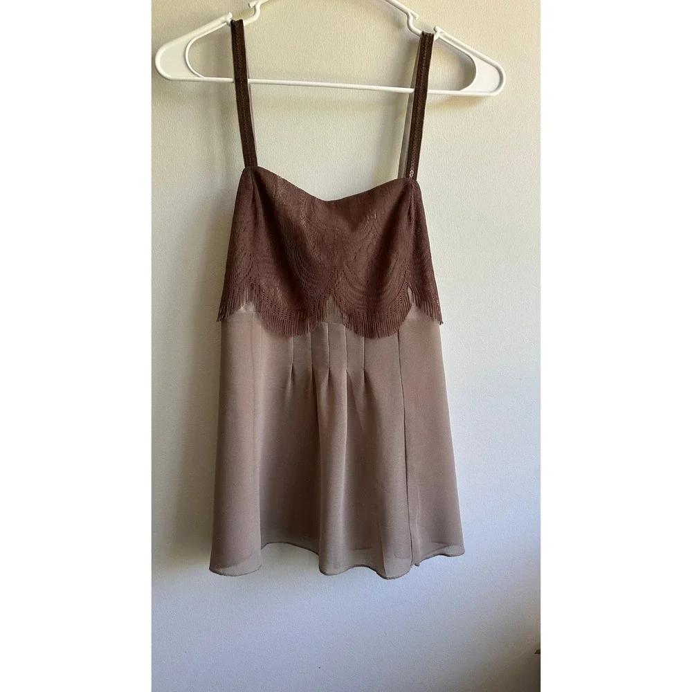 NWT Hazel Hazel Lace Trim Cami Top Brown Beige Boho Y2K Velvet tie back sz S - Picture 2 of 10